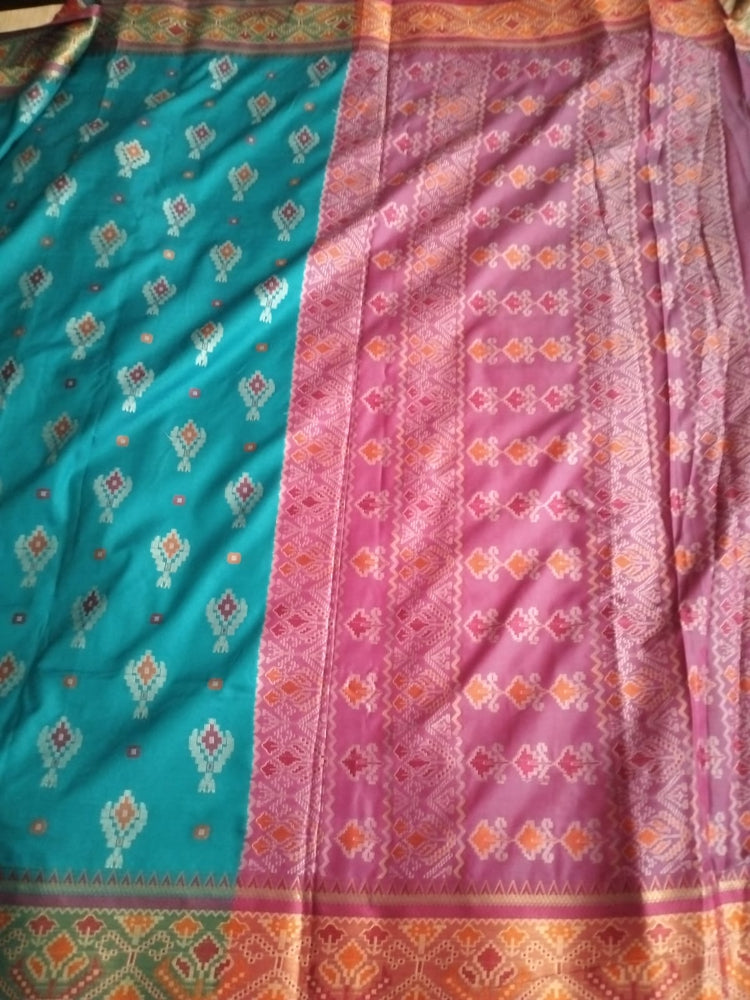 Light blue ikkat pochampalli semi silk saree