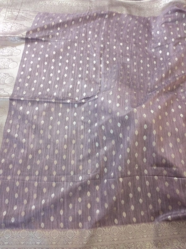 Purple with golden buti self design semi silk saree