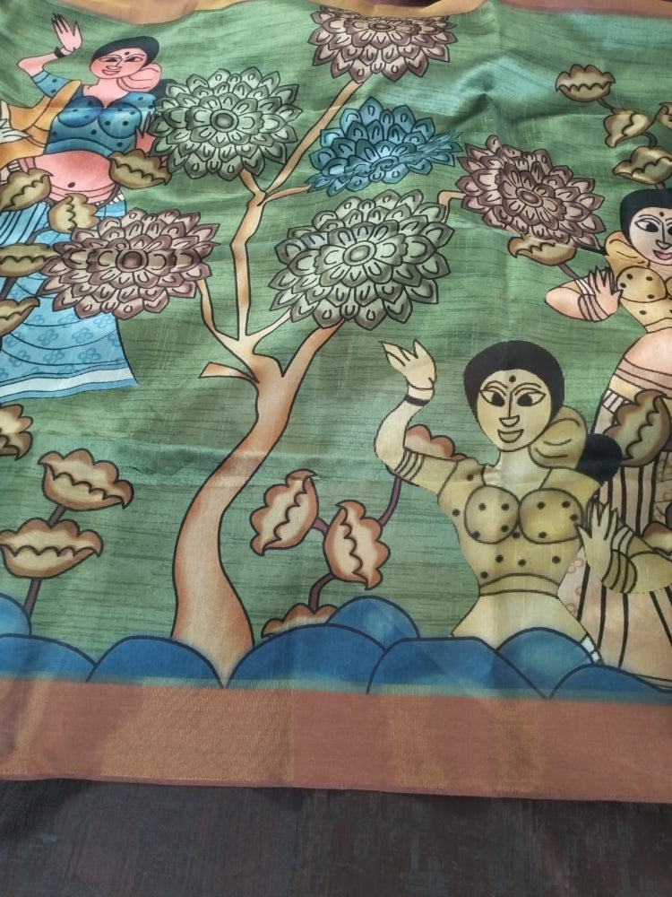 Kalamkari design semi tusser silk saree