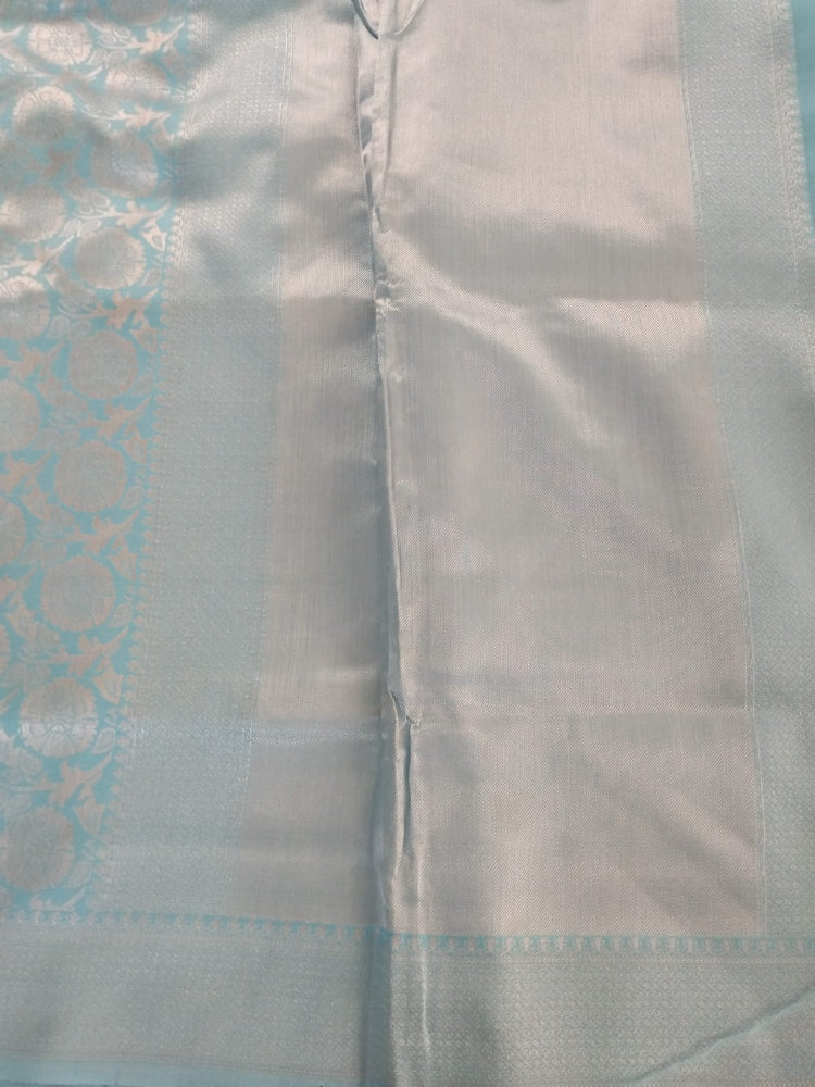 Sky Blue with heavy silver border lichee silk