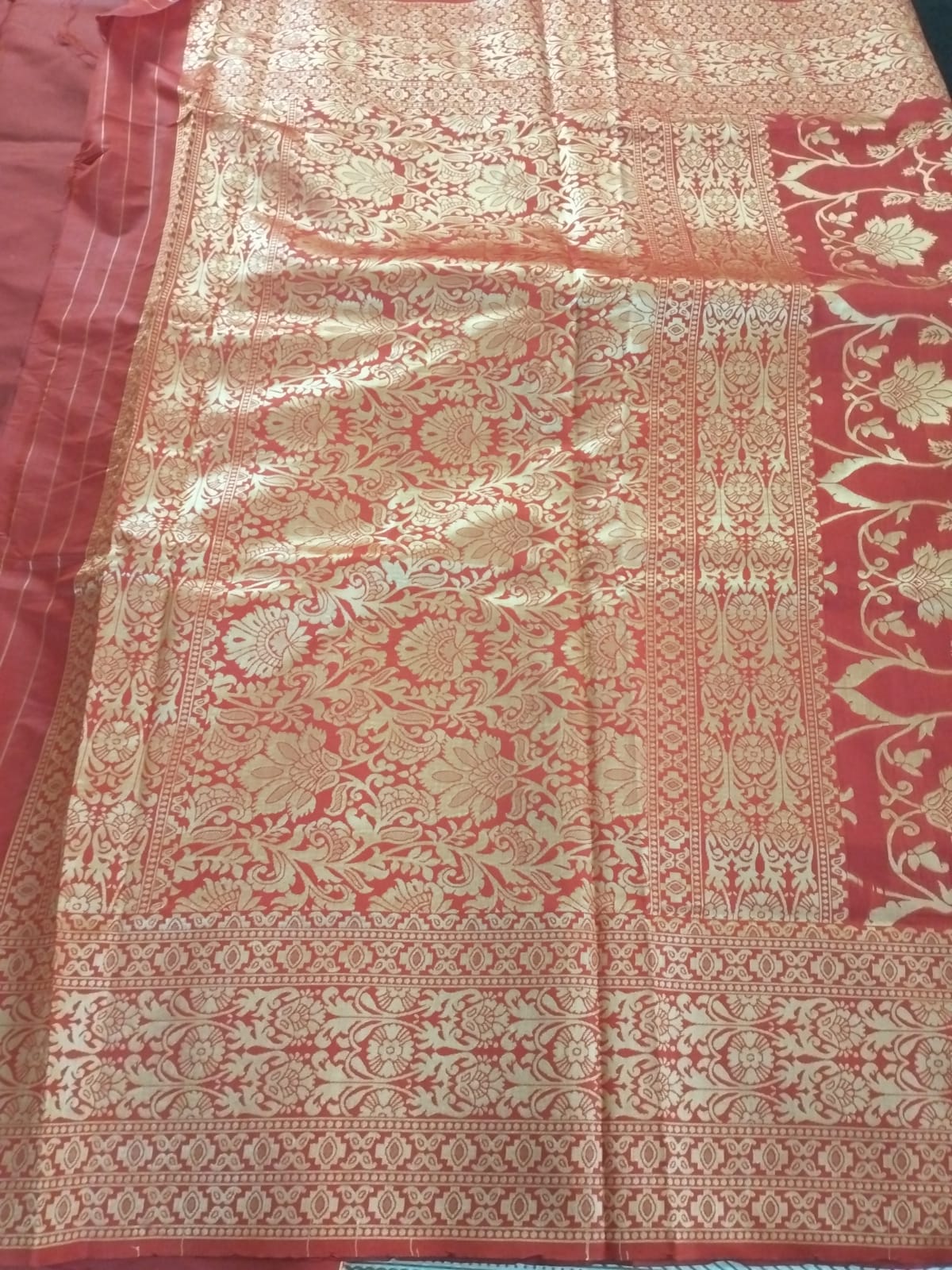 Red with heavy golden border lichee silk