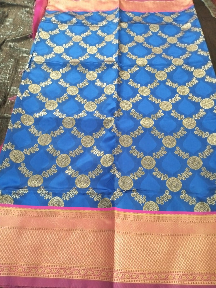 Blue with purple with heavy golden border lichee silk