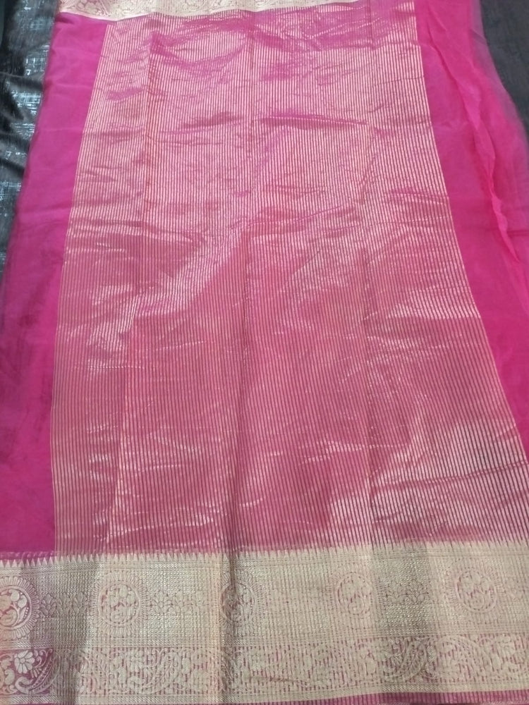Dark Pink Organza saree with full buttas