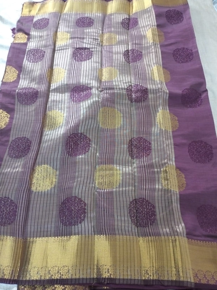 Dark wine semi Banarasi silk with golden base pallu and big buttas