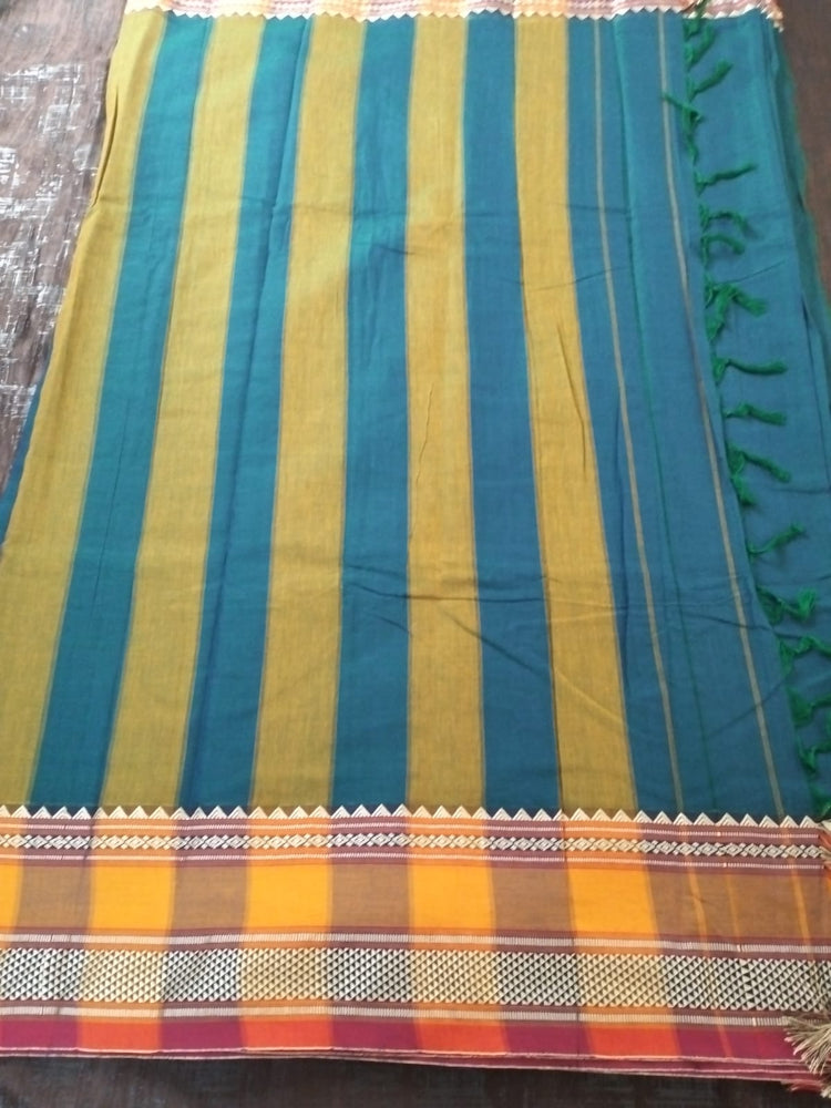 Blue with Yellow border Meenakshi Cotton Saree