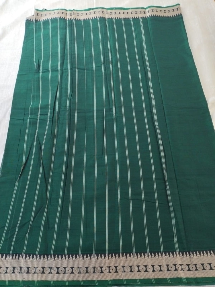 Bottle Green colour with Grey border Meenakshi Cotton Saree