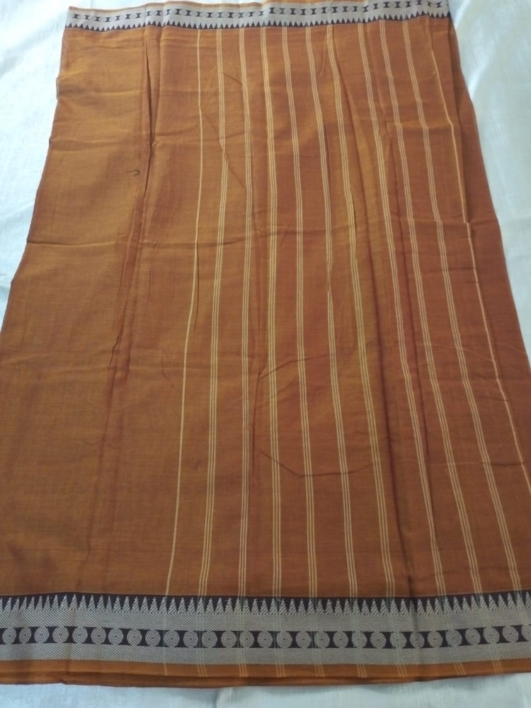 Dark orange colour with Maroon border Meenakshi Cotton Saree