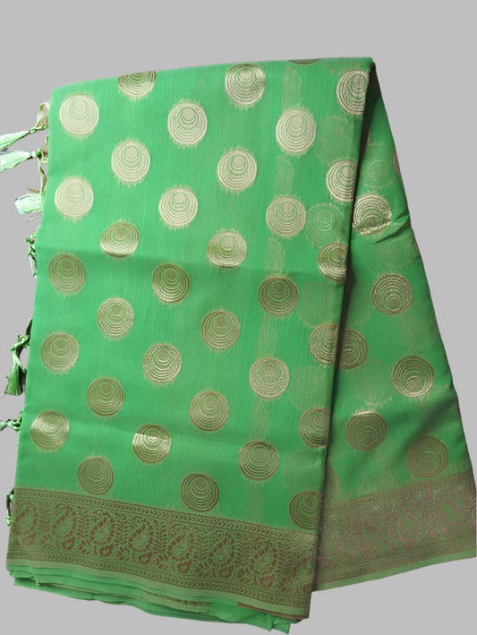 Green Banarsee semi kora organza with brocade blouse