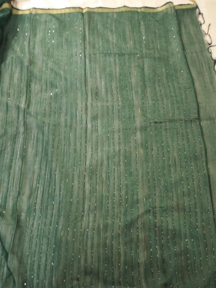 Green Linen cotton saree with hand beaded for party wear