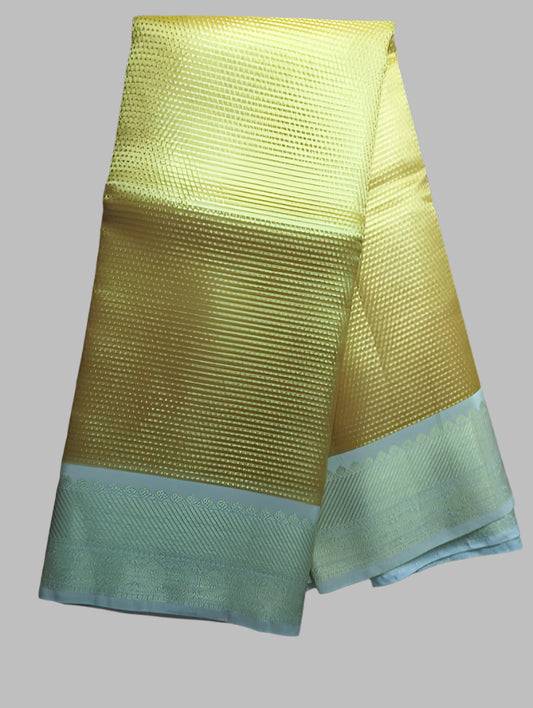Golden Yellow Semi tissue saree with brocade blouse