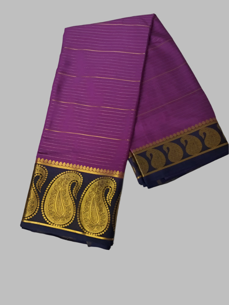 Purple stripes Mysore Semi Crepe silk saree big Mango border