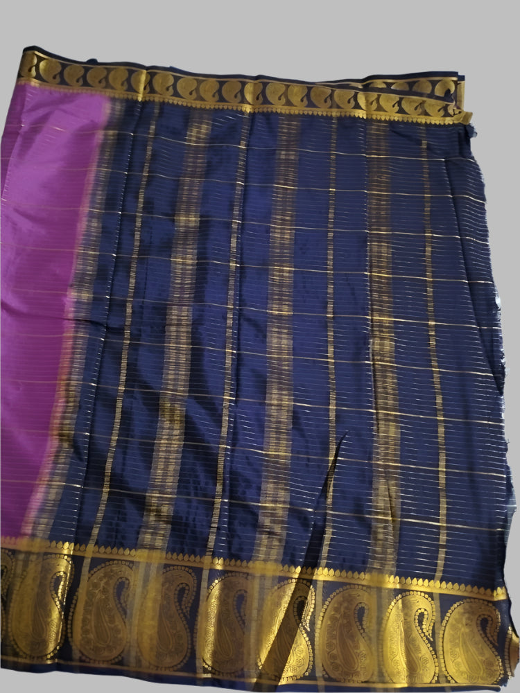 Purple stripes Mysore Semi Crepe silk saree big Mango border