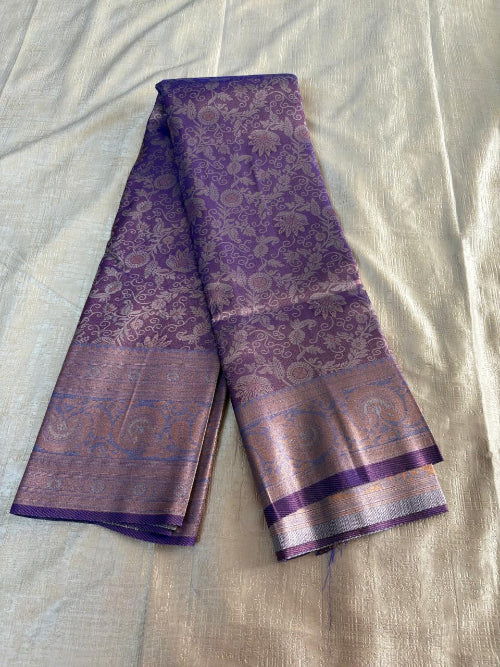 Purple with Rose gold colur heavy border semi silk saree