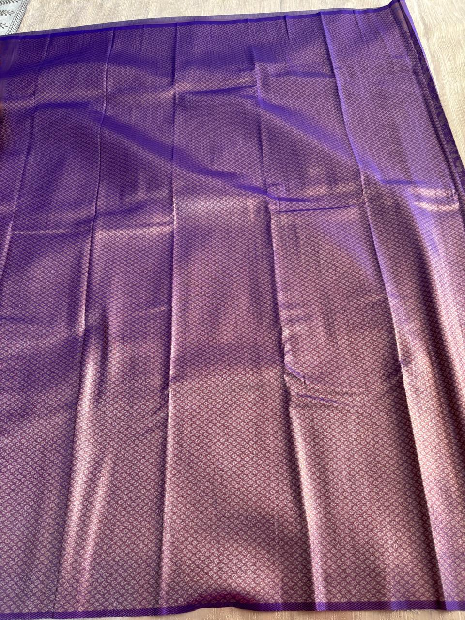 Purple with Rose gold colur heavy border semi silk saree