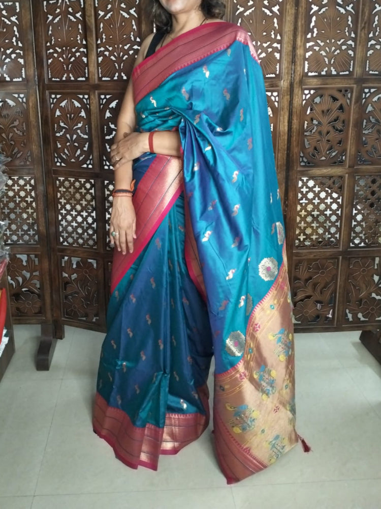 Sea Green Paithani Soft Silk Saree