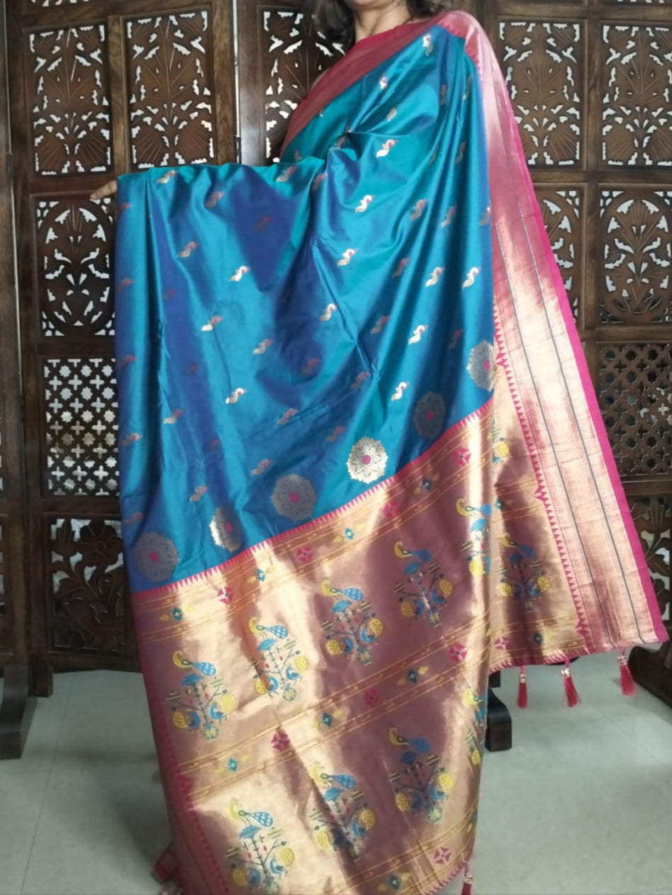 Sea Green Paithani Soft Silk Saree