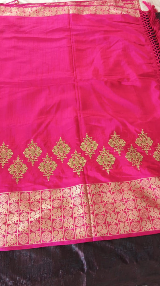 Rani Pink Fancy Saree with grand look