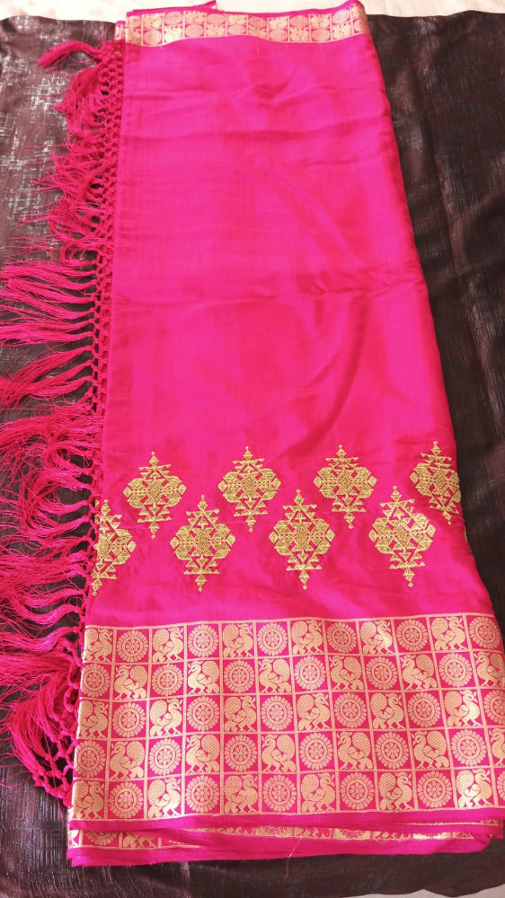 Rani Pink Fancy Saree with grand look