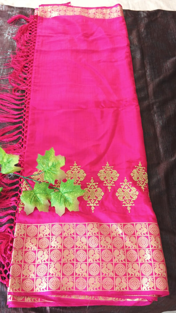 Rani Pink Fancy Saree with grand look