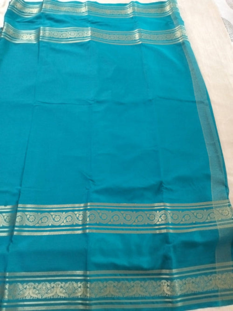 Blue with double Bentex border Mysore Semi Crepe silk saree