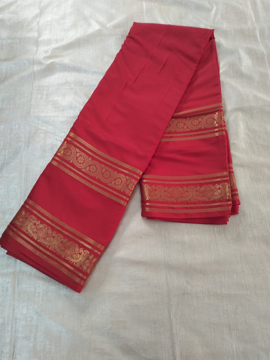Red with double Bentex border Mysore Semi Crepe silk saree