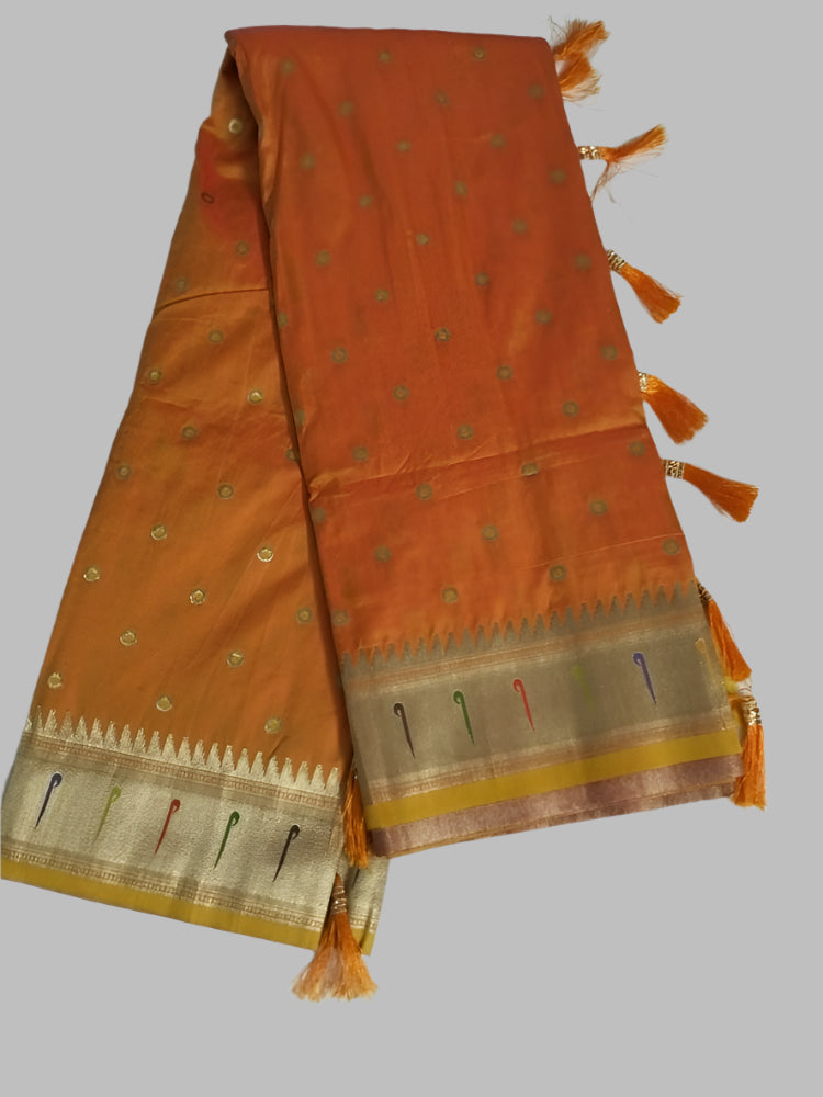 Golden Orange shade Soft Paithani saree