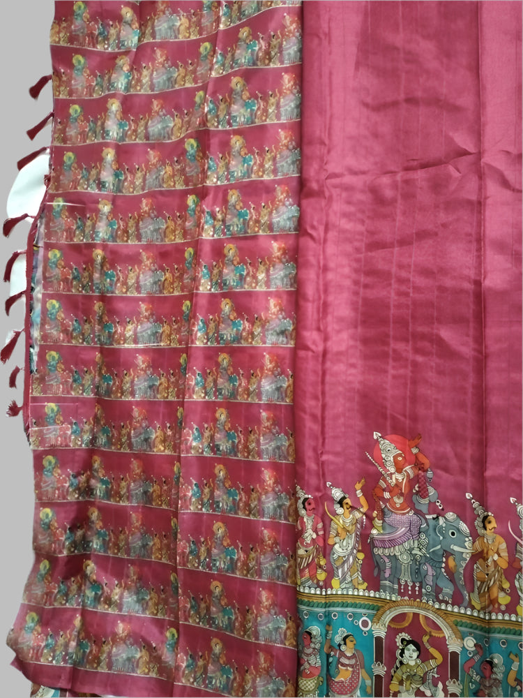Pink Semi Tussar silk saree