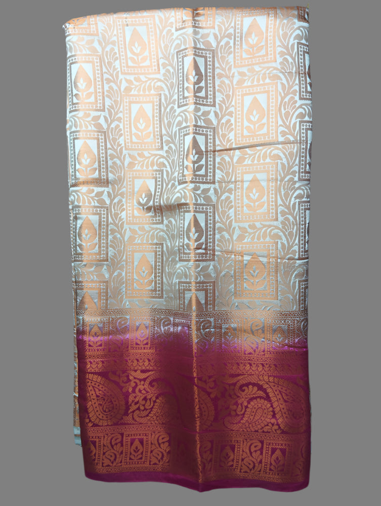 White Pink soft semi silk saree with rich pallu