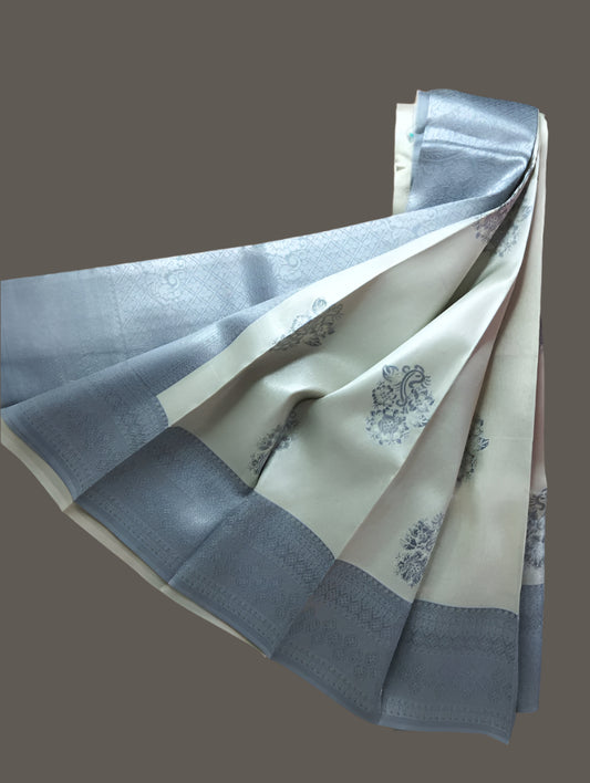 White Grey semi tissue silk saree