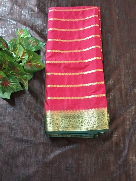 Red with Dark Dark green Mysore Semi Crepe silk saree