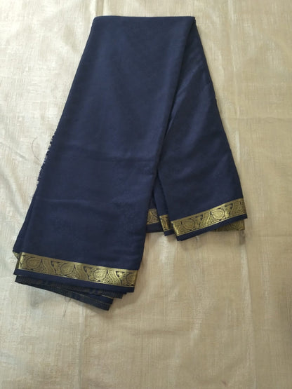 Dark blue with thin Golden border Mysore Semi Crepe silk saree