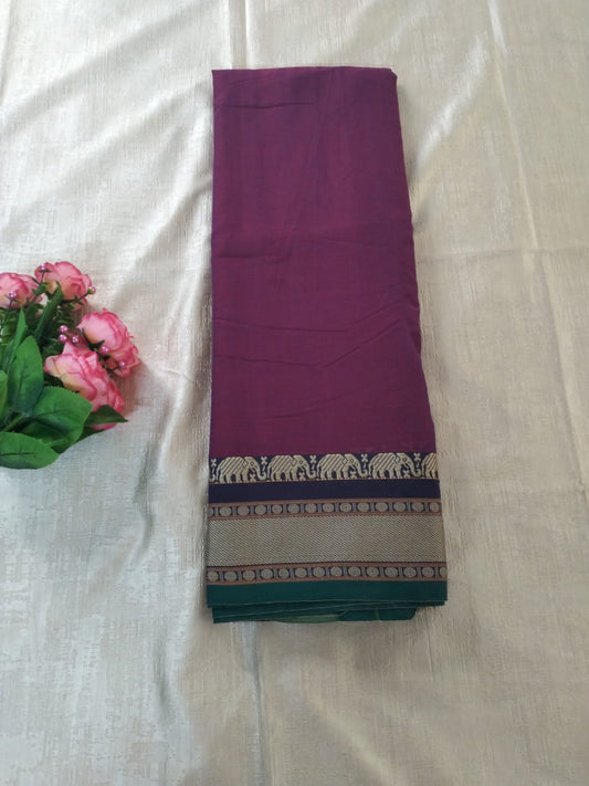 Purple colour with grey Elephant border Meenakshi Cotton Saree