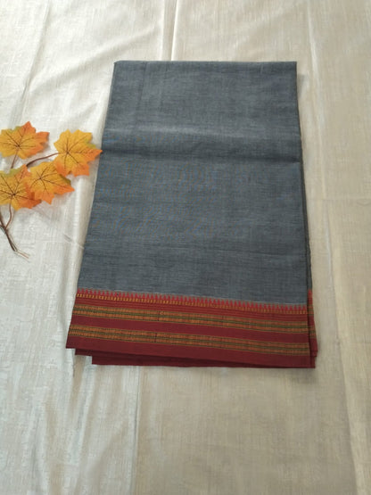 Grey colour with red golden border Cotton Saree