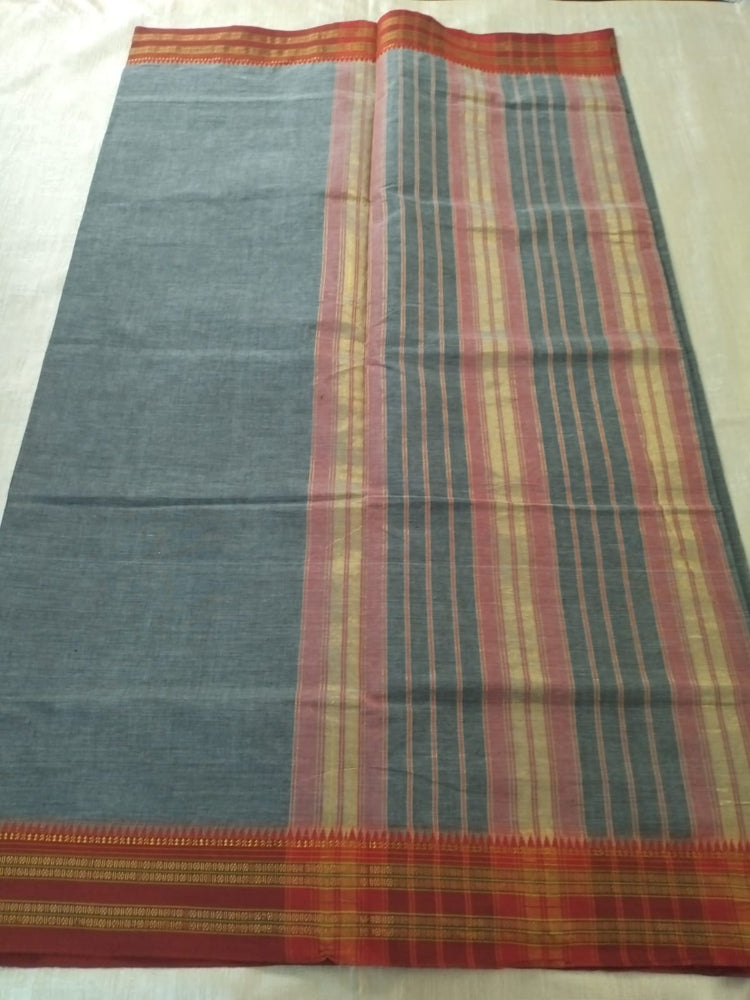 Grey colour with red golden border Cotton Saree