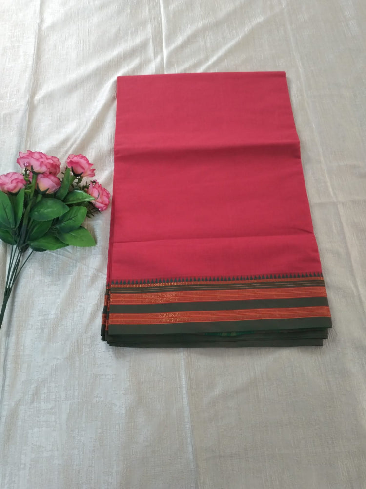 Red colour with Green golden border Cotton Saree