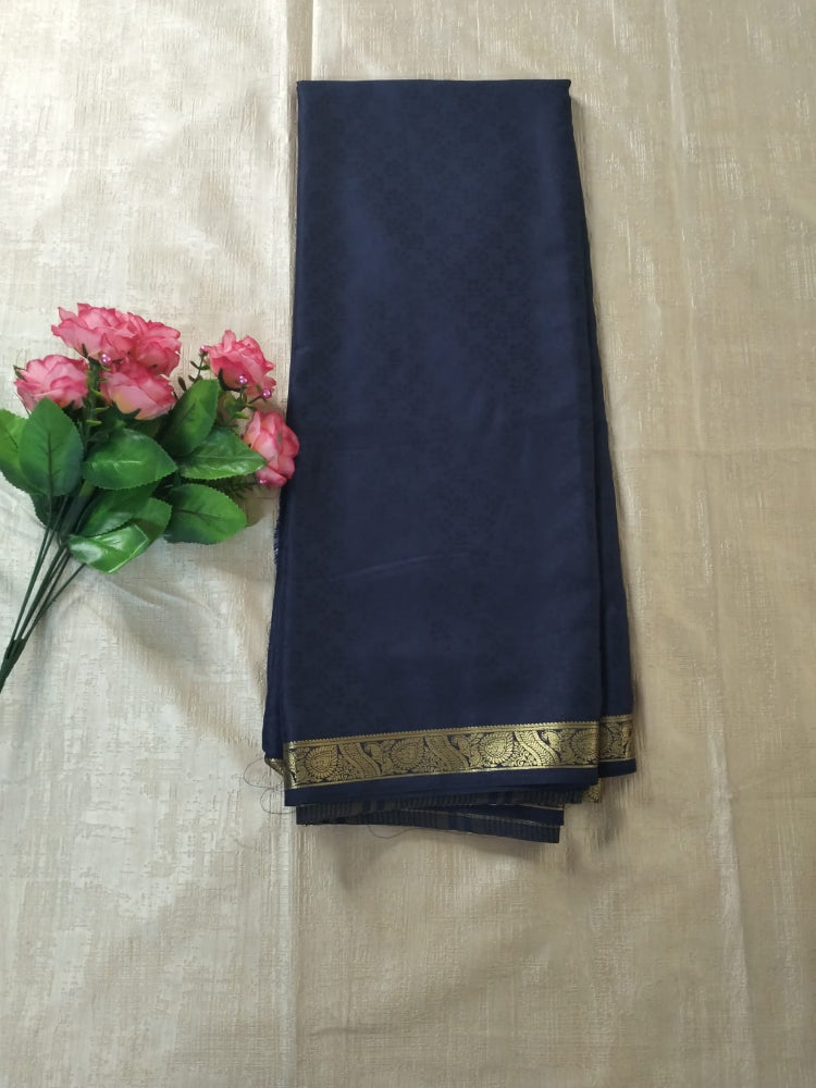 Dark blue with thin Golden border Mysore Semi Crepe silk saree