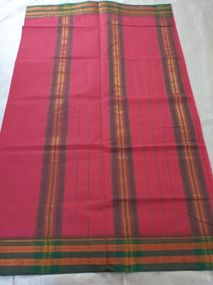 Red colour with Green golden border Cotton Saree