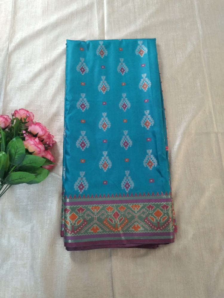 Light blue ikkat pochampalli semi silk saree