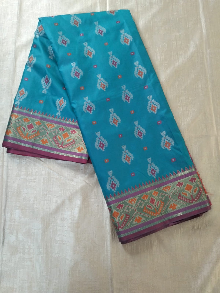 Light blue ikkat pochampalli semi silk saree
