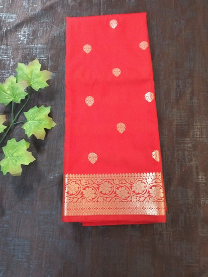Red semi Katan with butas and heavy golden border Banarsi saree