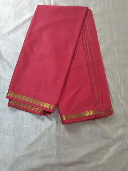 Red with thin mango Golden border Mysore Semi Crepe silk saree
