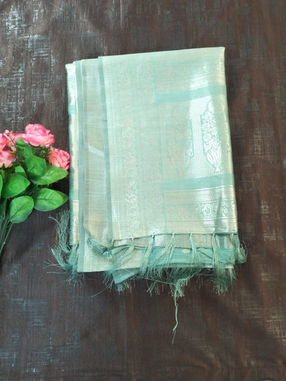 Sea Green with golden jaal self design semi silk saree