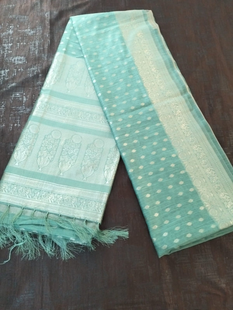 Sea Green with golden jaal self design semi silk saree