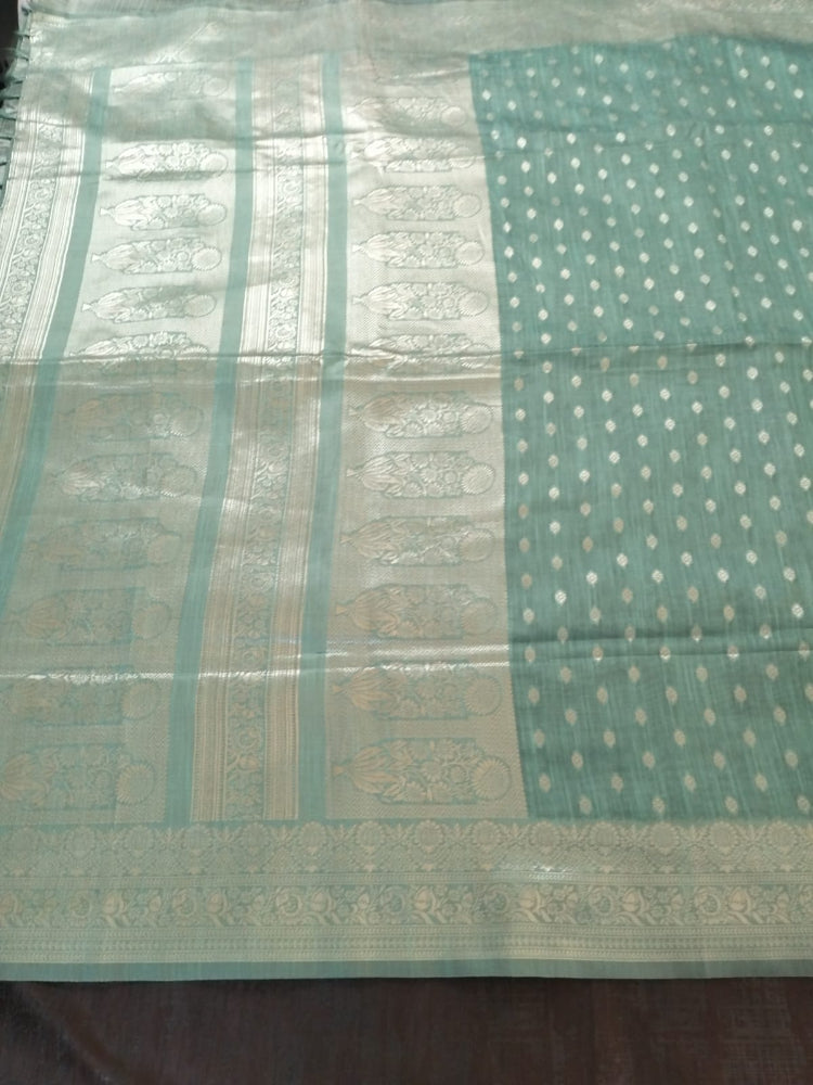 Sea Green with golden jaal self design semi silk saree