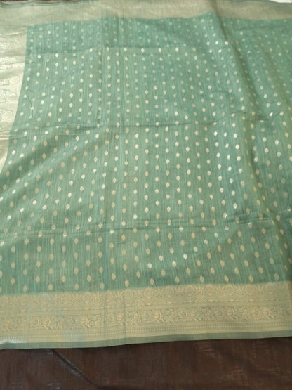 Sea Green with golden jaal self design semi silk saree