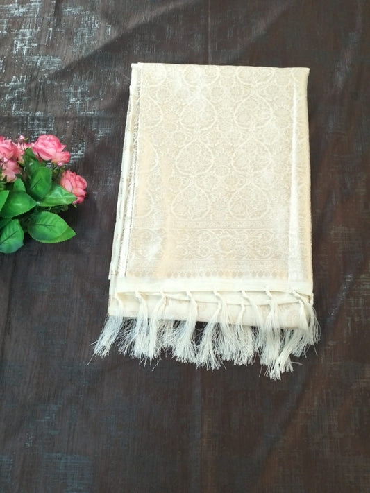 Off white with golden jaal self design semi silk saree