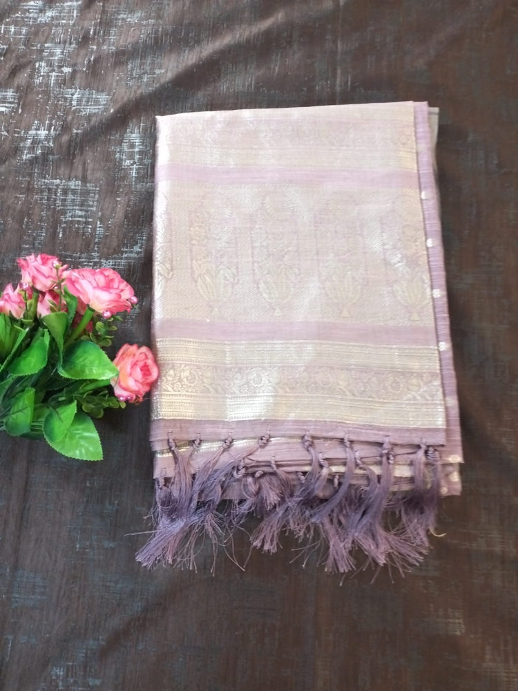 Purple with golden buti self design semi silk saree