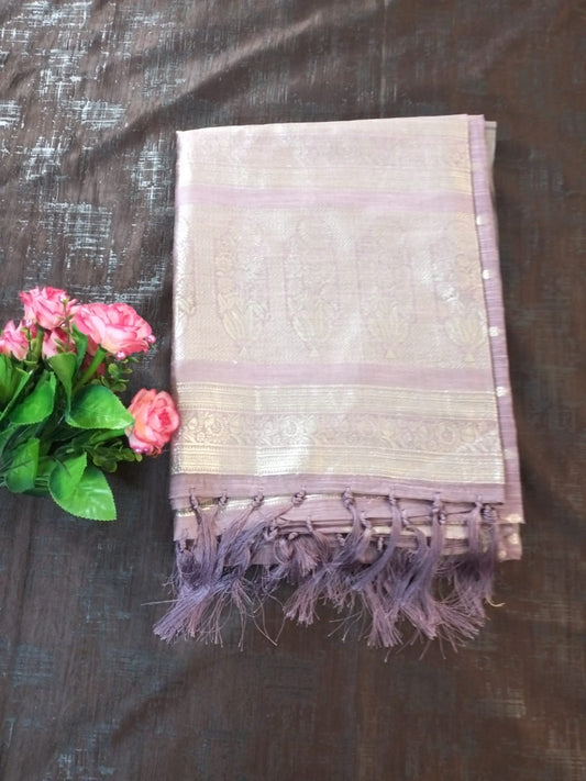 Purple with golden buti self design semi silk saree
