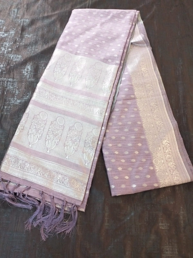 Purple with golden buti self design semi silk saree