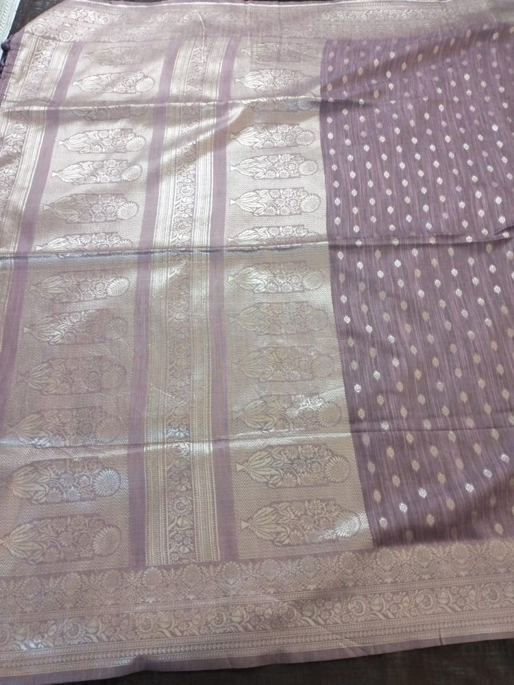 Purple with golden buti self design semi silk saree